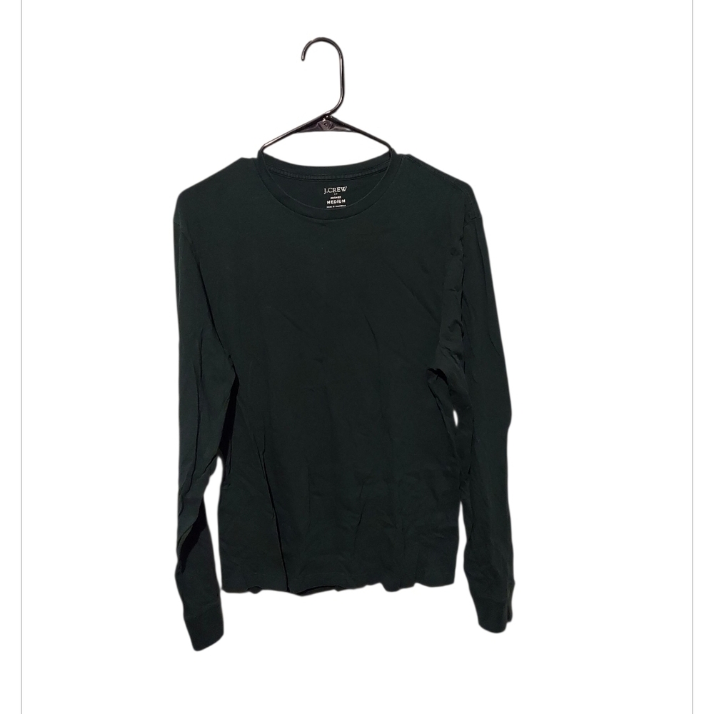 J. Crew Forest Green Crew Neck Top Shirt Medium Washed Long Sleeve Preppy